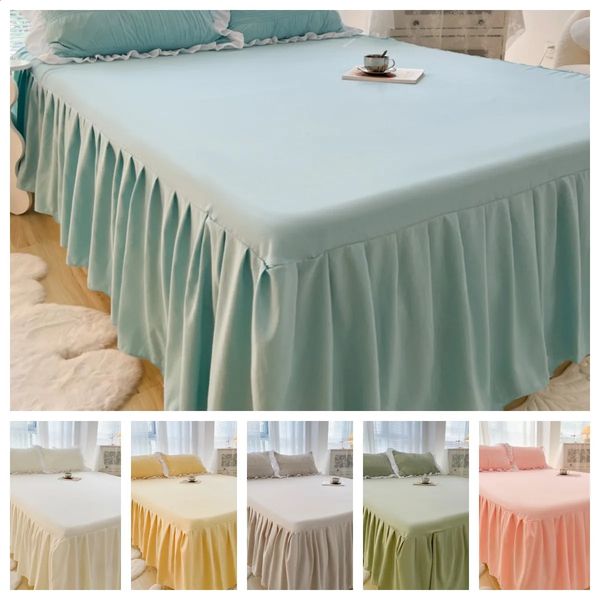 1 piece of solid color bedding with lace trim, all-season, featuring ruffled edges, large bed set without pillowcase
