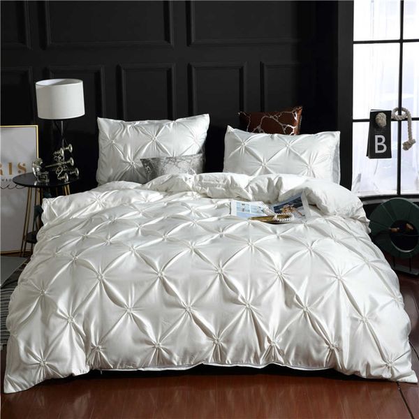 2021 refreshed ice silk nude sleep bedding collection for home and hotels featuring solid-color satin duvet covers with matching pillowcases in 2-3 piece sets