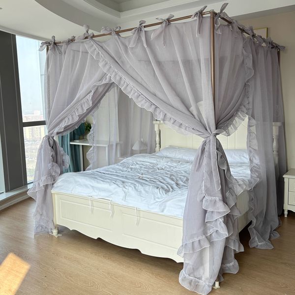 2024 New Strap Encrypted Linen Mosquito Net for Floor-to-Floor Beds - Premium Princess Bed Canopy