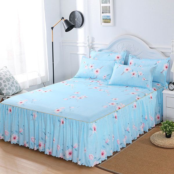 2-piece bed skirt set with floral-patterned thin bed covers and matching pillowcase, includes dust ruffle for single beds