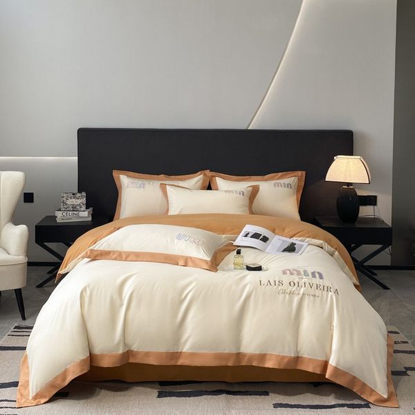 2x2.3M Blue Bedding Set 4pcs Elegant Bed Linen with Soft Satin Border for Modern Bedroom