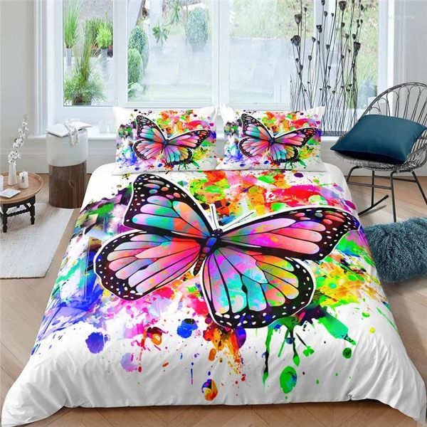 3D butterfly print bedding set with 2/3 pieces, offering cozy duvet covers and pillowcases for kids and adults in single, queen, or king sizes