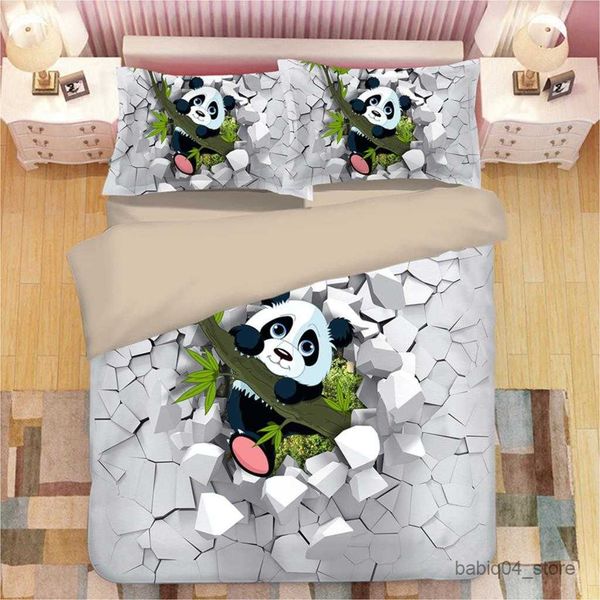 3D Panda Print Bedding Set with Duvet Cover and Pillowcases - One Piece Comforter Bedclothes (Excludes Sheets) Style 02 R230823