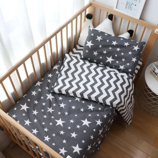 3-piece baby bedding set with star pattern for boys, pure cotton woven crib duvet cover and pillowcase
