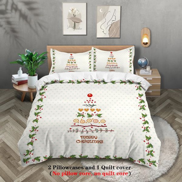 3-piece Christmas tree print bedding set with duvet cover and 2 pillowcases, soft and cozy, item 241028
