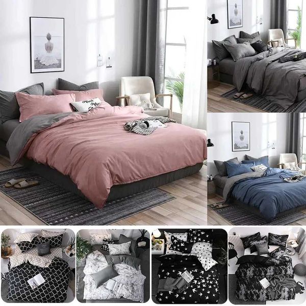 3-piece printed duvet cover 220x240cm in marble pattern, double-sided for adults and kids, comfortable with outer shell