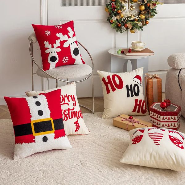 45x45cm festive Christmas embroidered pillow cover with red holiday stamping for home decor