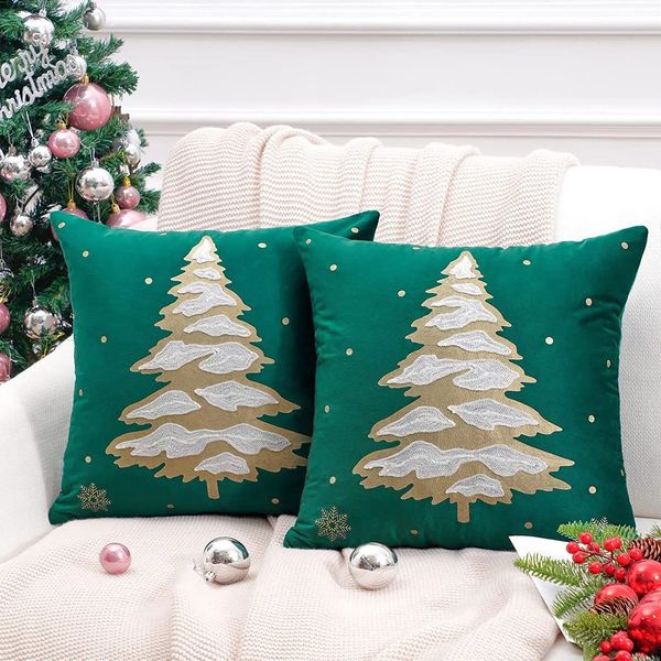 45x45cm festive Christmas tree pillow cover for sofa decor in green and white