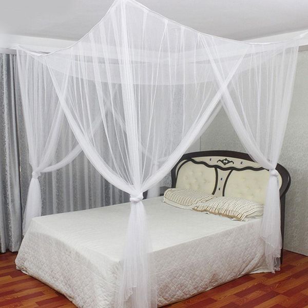 4-door rectangular bed canopy with elegant foldable mosquito netting for queen/king size beds