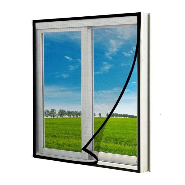 Adjustable summer window screen mesh for mosquito protection, removable and washable fiberglass air tulle