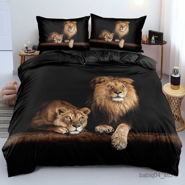 Black Lion Duvet Cover Three-Piece Bedding Set R230823