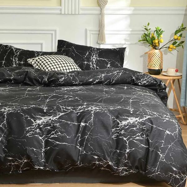 Black marble down duvet cover set in single/large/XL sizes, cozy 220x240 solid print double bed cover 200x200