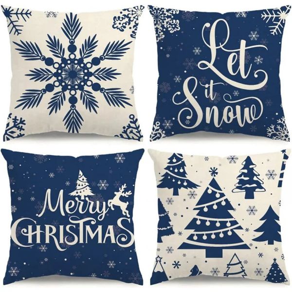 Blue snowflake winter holiday sofa pillowcase set of 4