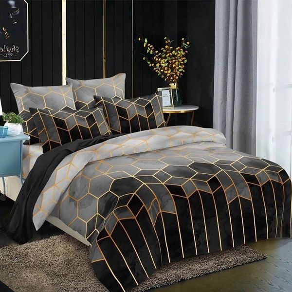Brushed soft satin patchwork duvet cover set with pillow shams for queen or king beds