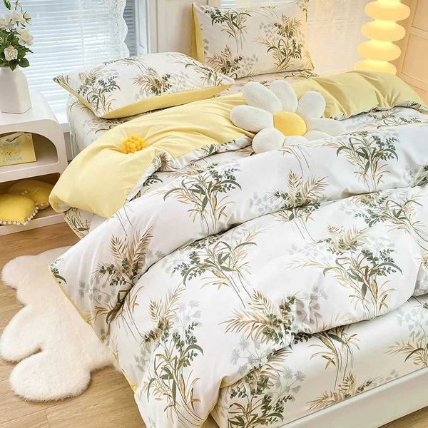 Cotton Home Textile Rose Floral Bedding Set for Boys and Girls, Duvet Cover with Flat Sheet and Pillowcases, Aesthetic Bed Linens in Double and Queen Sizes Y240730