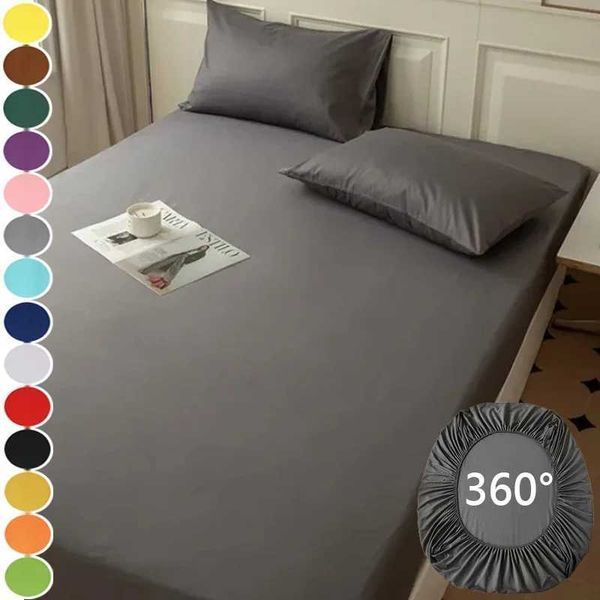 Elastic band fitted mattress cover in solid colors, 100% cotton, fits single to king size beds 120/150/180/200 W240907