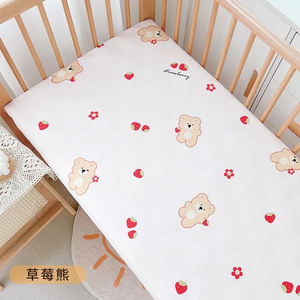 Elastic cotton crib sheet with cartoon print for baby cot, protecting mattress