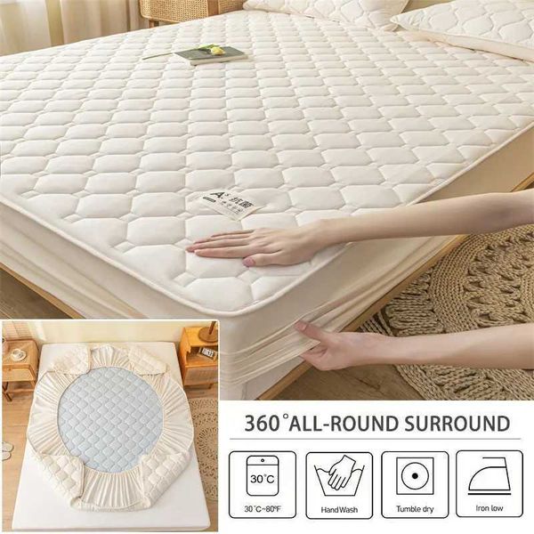Embossed cotton pad cover with dust-proof, anti-slip matte finish and elastic edge for secure bed fit