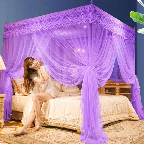 Embroidery lace pleated bed canopy with mosquito net in romantic princess style for queen and double beds