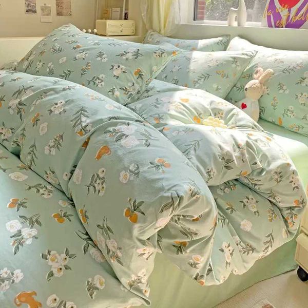 Fresh blue wind CHIME four-piece cotton bedding set for dorm beds, includes 3 pieces Y240730