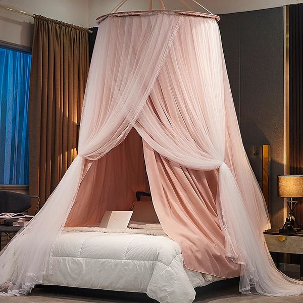 Hanging dome mosquito net canopy with double-layer romantic shading, anti-insect bed valance for home decor