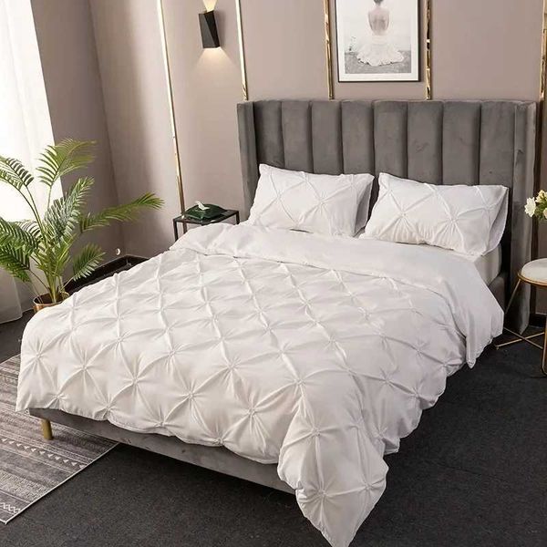 High-quality 3D pleated duvet cover set in solid color, 220x240 size, single-layer bedding J240507