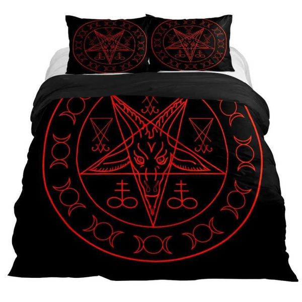 Lucifer Morningstar Satanic Duvet Cover Set for Gothic Bedding in Queen or Full Size with Skull Design