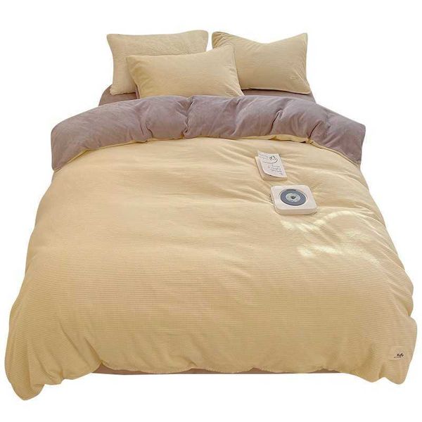 milk velvet four-piece bedding set for fall and winter with double-sided velvet duvet cover and coral velvet sheets