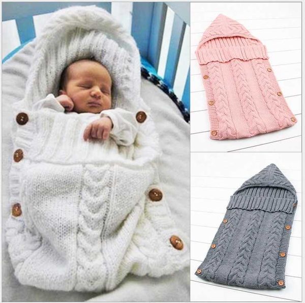 Months 0-12 Knit Baby Sleeping Bags - Soft Handmade Infant Wrap Blankets with Matching Hats