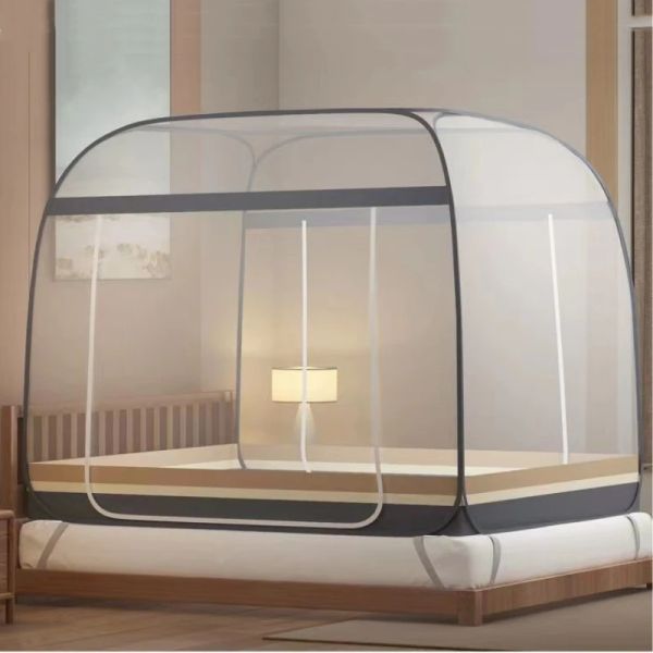 Mosquito net tent for king beds, easy one-touch setup, portable folding design for bedroom fall protection