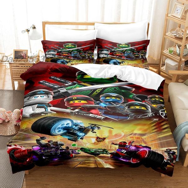 Ninjago-themed bedding sets for single, double, and full-size beds featuring 3D printed anime designs for kids