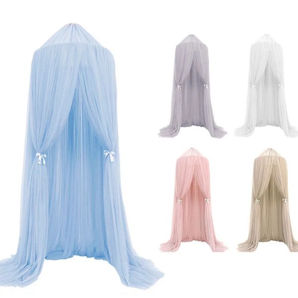 Nordic Princess Crown Dome Tent with 7-layer Mesh Mosquito Net for Kids' Bed, Pink Crib Canopy for Girls' Room Decor