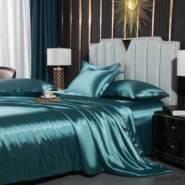 Nordic-style mulberry silk bedding set with duvet cover, sheets, and pillowcases for luxurious single or double beds in summer