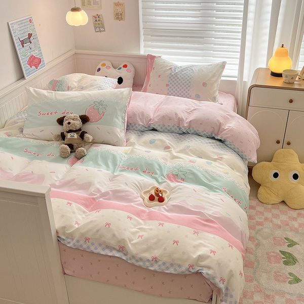 PG New Printed Ins Style Pure Cotton Student Dorm 3-Piece Bedding Set with Duvet Cover