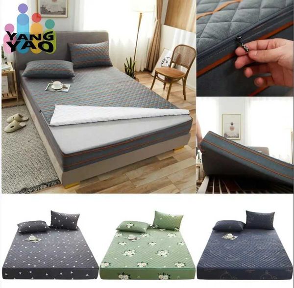 Printed cotton bedding cover with zipper, soft oversized tatami mattress protector, customizable W240907