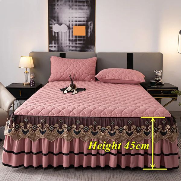 Quilted embroidered leather bedding with lace design, thick mattress covers for home decor, excluding pillowcases