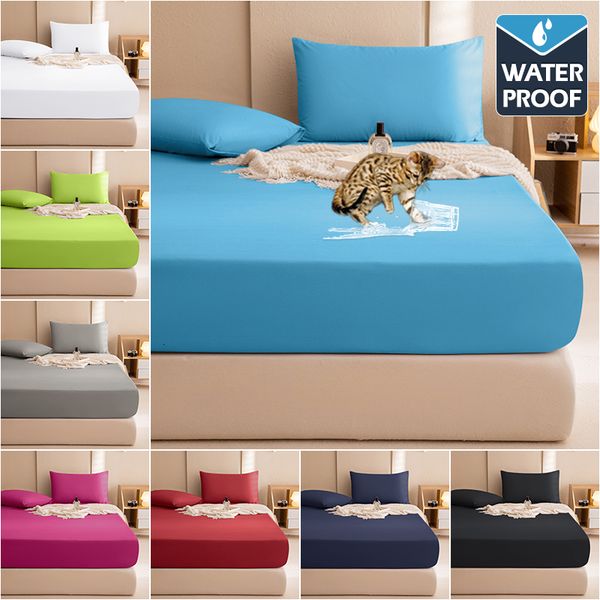 Safe waterproof mattress cover with elastic band, soft, breathable, and washable for single or double beds