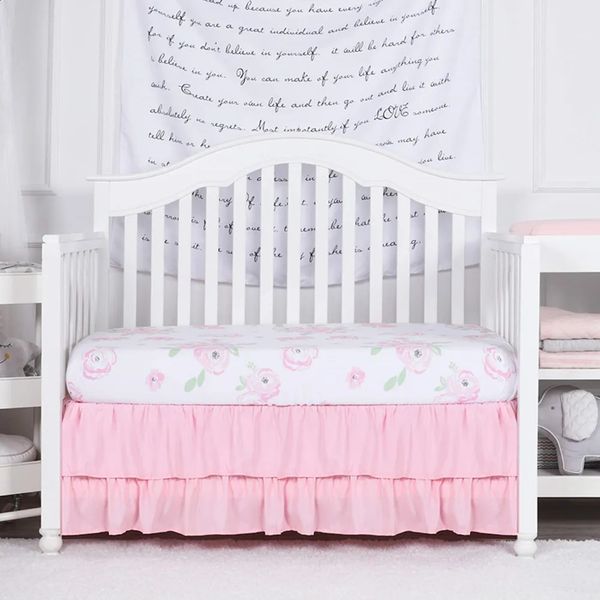selling standard double-layer soft ruffled edge baby crib skirts with bedding surface for girls and boys in daycare