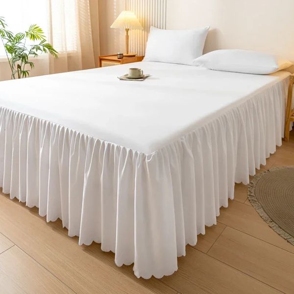 Solid color elastic bed skirt with four-corner design, brushed fabric, no pillowcase included, size 241216
