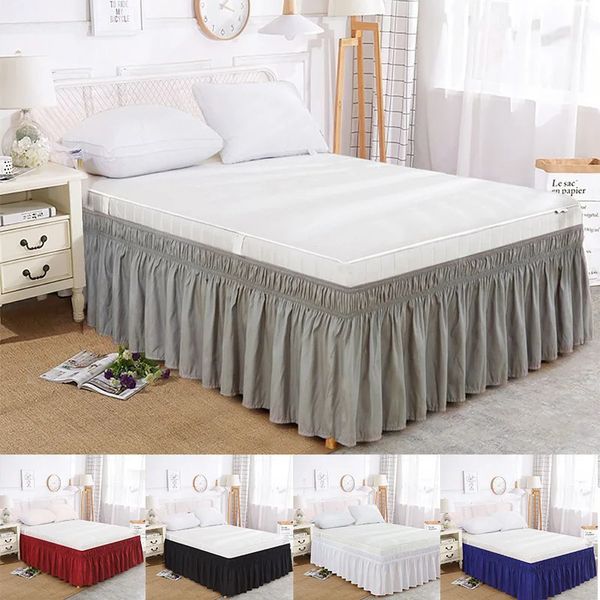 Solid elastic ruffle bed skirt with wrap design, fade-resistant and comfortable, fits twin to king sizes
