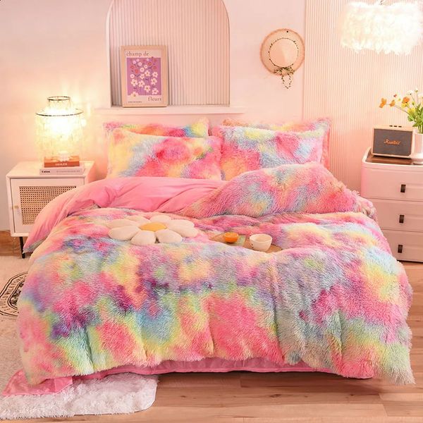 Super soft coral fleece warm and elegant mink veet comforter/duvet cover set with cozy blanket and pillowcase 240822
