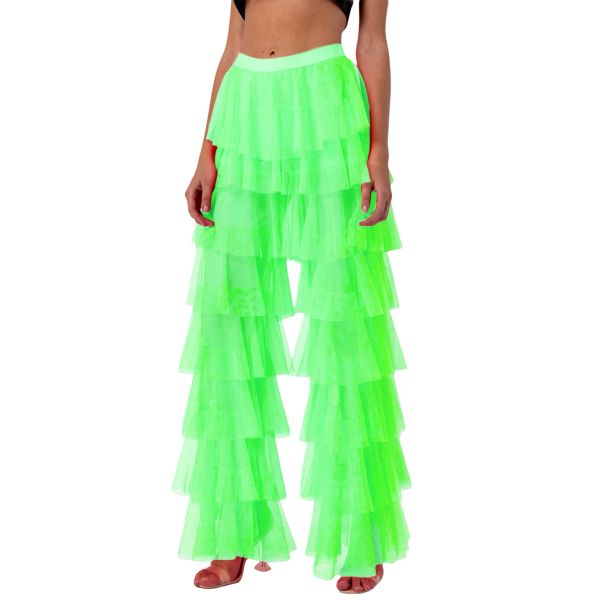 Tulle Pants Solid Color Ruffle Yarn Women Wide Long Pants High Waist Wide Leg Trousers Multi Layer Spicy Girl Streetwear Suit
