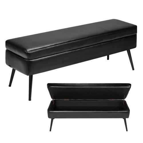 VEVOR Leather Storage Ottoman Bench, a PU leather bench featuring storage space and metal legs, serves as a modern shoe bench or seat for entryways and upholstered bed ends