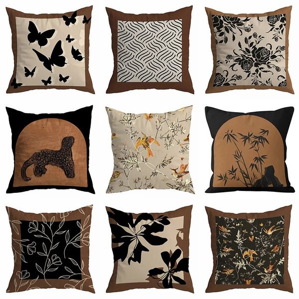 Vintage 45x45CM Oriental pillowcase featuring butterfly, flower, and bamboo decorative patterns