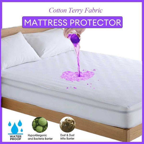 Waterproof cotton loop mattress protector set with washable, rice-resistant bed covers W240907