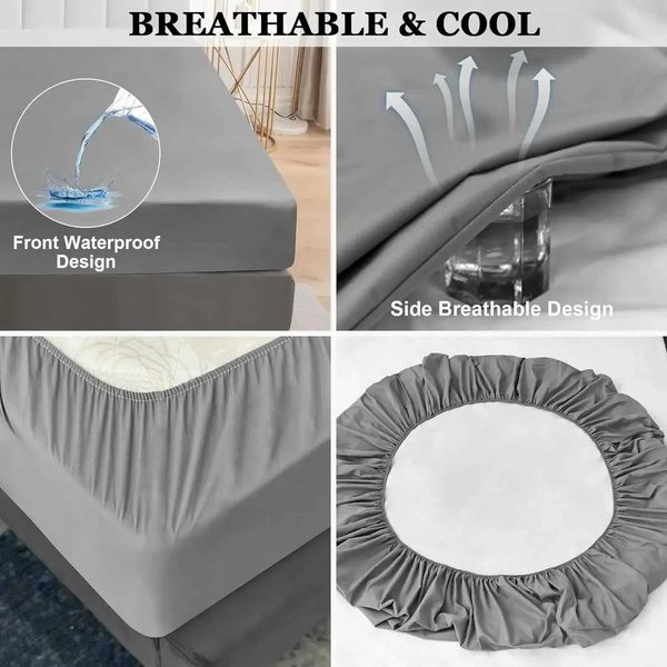 Waterproof gray bedding sheets with soft, breathable mattress covers in solid color, washable Z241018