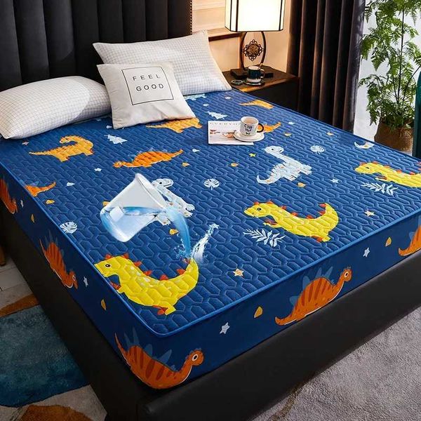 Waterproof kids' dinosaur print mattress cover for single/double/large beds in 160x200cm and 180x200 sizes