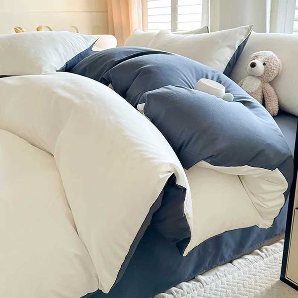 Wholesale solid color sanded 4-piece bedding set from Nantong home textile, including spring-washed sheets and quilt cover Y240730